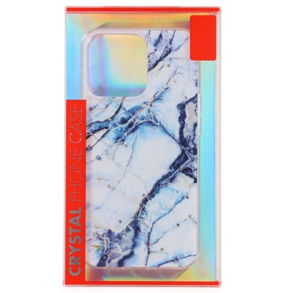 SWAROVSKI Crystals Navy White Marble Granite iPhone 12 13 PRO MAX  Case - Picture 3 of 12